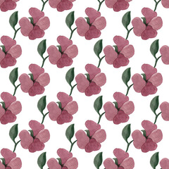Garden flowers. Red watercolor. Landscaping of the garden. A great seamless pattern for any purpose. Floral summer print. Rose hip flowers. White background