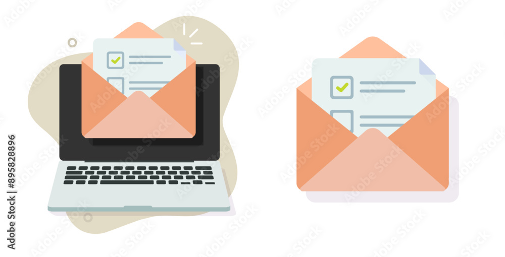 Poster vote form check list via email letter icon vector graphic illustration set, computer pc laptop recei