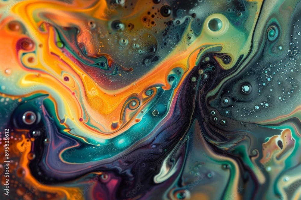 Poster A stunning fluid art piece showcasing dynamic and captivating visuals through the blending of colors, creating an intense and immersive experience for the viewer.