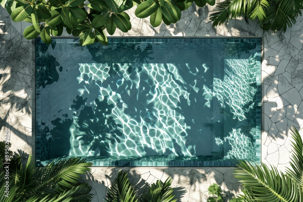 Aufkleber a top-down view of a square swimming pool with beautiful reflections of light and surrounding plants