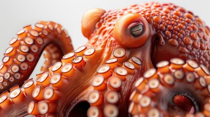 Obraz premium Close-up of a Vibrant Orange Octopus with Detailed Tentacles and Suckers in a Studio Setting