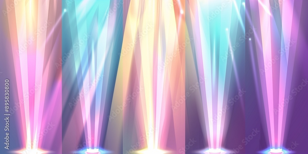 Poster abstract background with colorful light beams and vertical shapes. modern stage design with glowing 