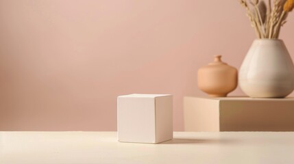 Minimalist White Box with Soft Pink Background