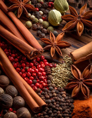 Cinnamon Sticks and Star Anise on Rustic Table