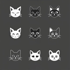 Cat Face Icons with Paw Prints on Dark Background