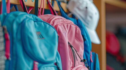A collection of vibrant caps AND BAGS with long visors arranged against a white background.