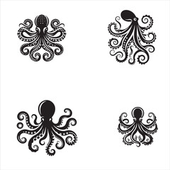 silhouette of octopus oon clean vector isolated on white background 