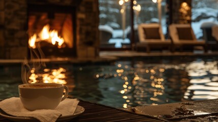 Relaxing at the spa Enjoying coffee and breakfast by the fireplace following a refreshing swim