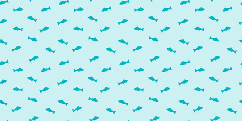 Seamless pattern with blue fishes, sea background