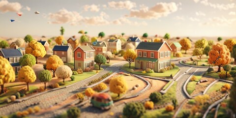 3D map of houses, forests, and roads made of clay material - Generative AI