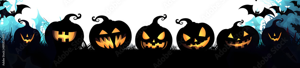 Wall mural halloween banner with funny silhouettes of pumpkins. vector.