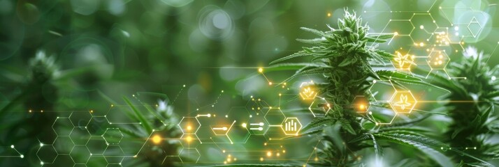 Health benefits of marijuana banner with icons and text