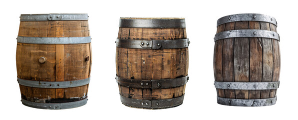 Three Wooden Barrels with Metal Bands