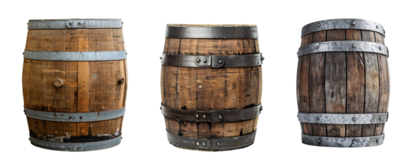 Three Wooden Barrels with Metal Bands