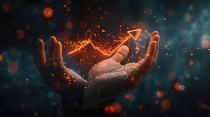 Stock profit power manipulation background image.Businessman control stock market direction to get profit by pick up the growth arrow symbol with chart and graph by his two hands. Hope, Prosperity, 