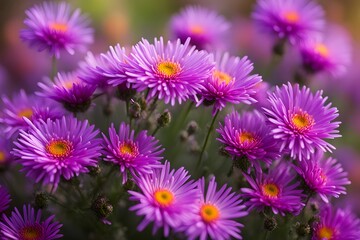 Obraz premium Italian asters flower vibrant bokeh background, AI Generated