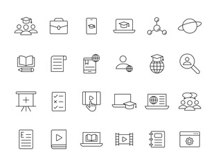 Education and Learning simple thin line icons set. Education, School, Learning, Book, study editable stroke icons