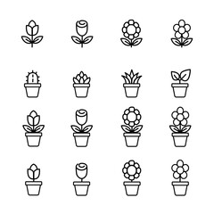 collection of icons of flowers, floral icons, cactus icon, tulip icon, rose icon, grass