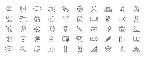 Education and Learning simple thin line icons set. Education, School, Learning, Book, study editable stroke icons