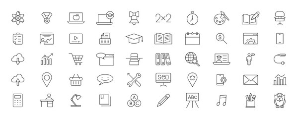 Education and Learning simple thin line icons set. Education, School, Learning, Book, study editable stroke icons