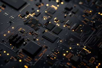 Computer electronic motherboard with advanced technology, featuring intricate circuit plates...
