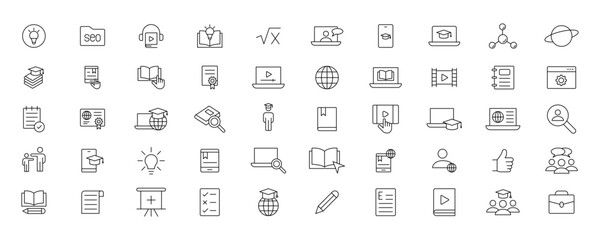 Education and Learning simple thin line icons set. Education, School, Learning, Book, study editable stroke icons