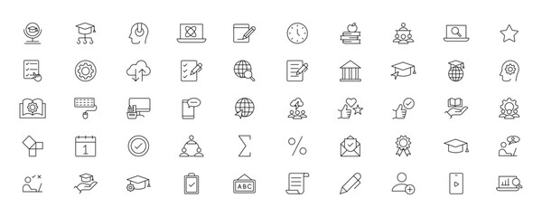 Education and Learning simple thin line icons set. Education, School, Learning, Book, study editable stroke icons