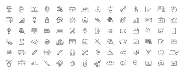 Education and Learning simple thin line icons set. Education, School, Learning, Book, study editable stroke icons