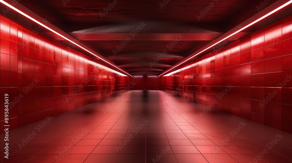 Canvas Prints An empty underground red room like tunnel with bare walls and lighting metro