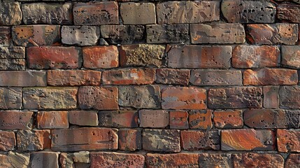A brick wall with a red and brown color scheme 