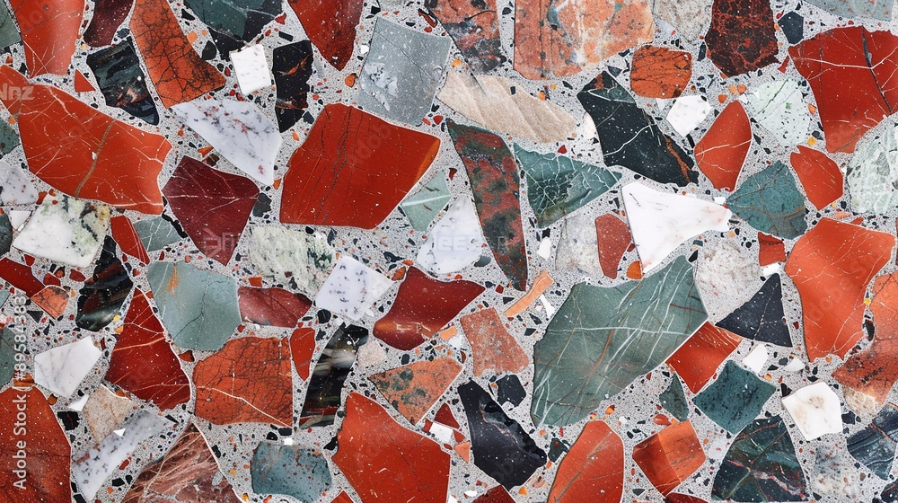 Poster terrazzo color red texture abstract background stone polished floor pattern old design construction 
