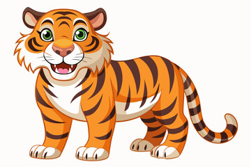 Funny Tiger on White Background Vector Illustration, Cartoons, Clipart, and Line Art Design, Funny tiger illustration in vector, cartoons, clipart, and line art on a white background.