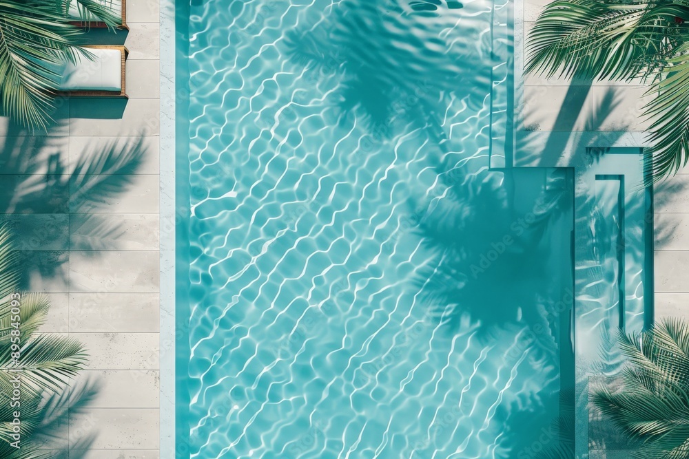 Poster a captivating rectangular pool featuring clear blue water, highlighted by the stunning shadows of pa