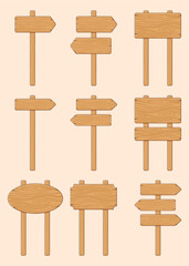 Set Simple Blank Wood Texture Sign Vector Design Element Collection.