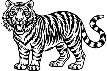Funny Tiger on White Background Vector Illustration, Cartoons, Clipart, and Line Art Design, Funny tiger illustration in vector, cartoons, clipart, and line art on a white background.