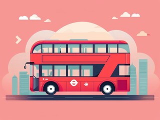 A vibrant illustration of a classic red double-decker bus against a colorful background, symbolizing urban transport and city life.