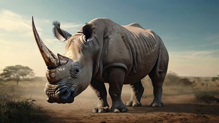 A large African rhinoceros in the African savannah