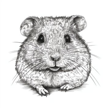 recommend clip art: Black and white Vintage engraved art of a hamster portrait isolated on white background, ink sketch illustration, simple vector art design, highly detailed line art, high contrasty