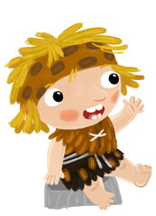 cartoon ancient prehistoric caveman cave boy character isolated illustration for children