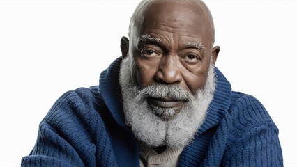 A man with a beard and sweater sitting down, AI
