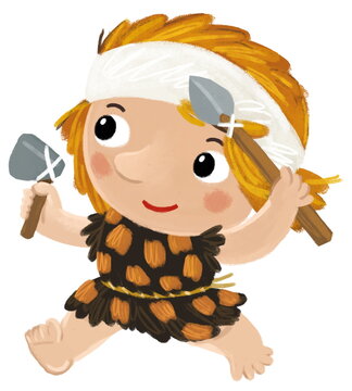recommend clip art: cartoon ancient prehistoric caveman cave boy character isolated illustration for children