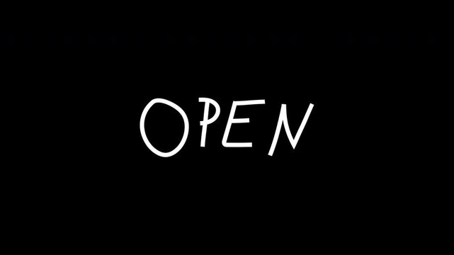 Text open - hand writing animation. 4K motion animation. Doodle Frame By Frame animation.