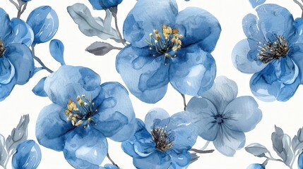 Delicate Watercolor Blue Floral Pattern