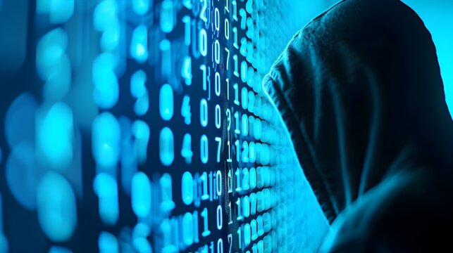 Anonymous Hacker Breaching Secured Network,Futuristic Cyber Espionage Interface
