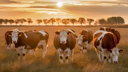 A herd of a group of cows standing in the grass, AI