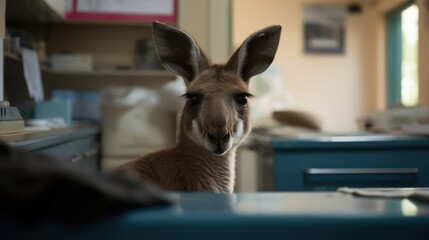 Sad kangaroo in a veterinary clinic.
