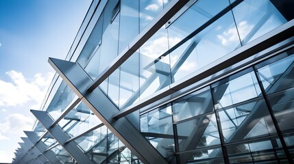 Sleek Commercial Facade with Diagonal Steel Beams and Glass Panels