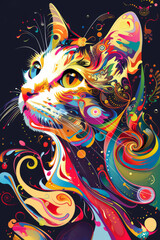 Colorful Psychedelic Cat with Flowing Patterns