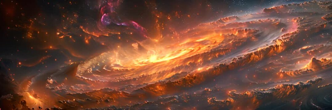 A view from space to a spiral galaxy and stars. Universe filled with stars, nebula and galaxy