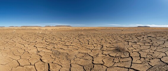Endless Horizon Over Cracked Desert Under Dramatic Sky: A Stark Reminder of Climate Change - Generative AI